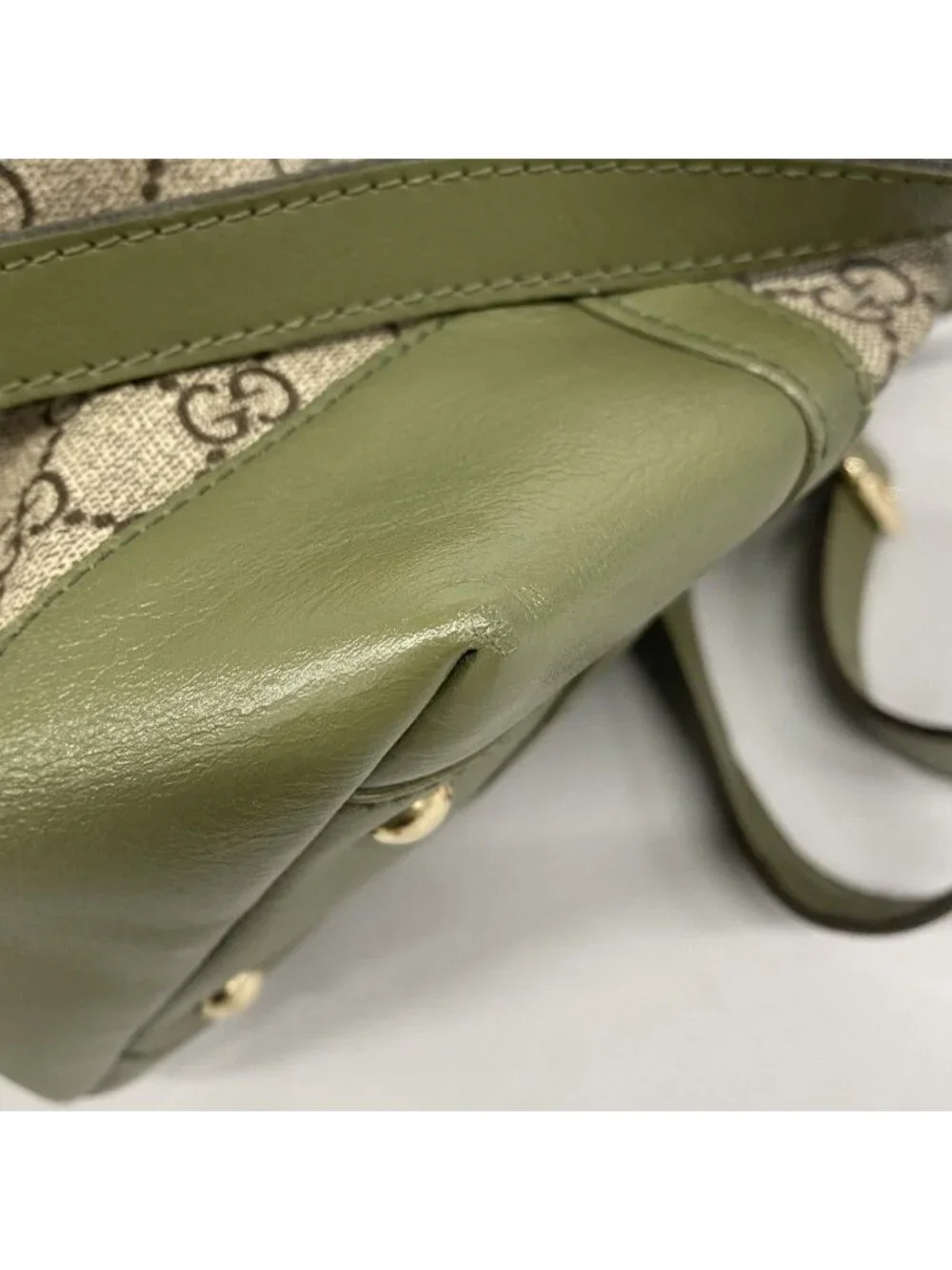Gucci Handbag GG Supreme Brown Green Gold